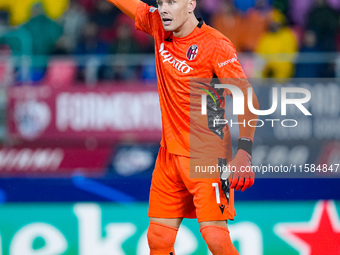 Lukasz Skorupski of Bologna FC gestures during the UEFA Champions League 2024/25 League Phase MD1 match between Bologna FC and FC Shakhtar D...