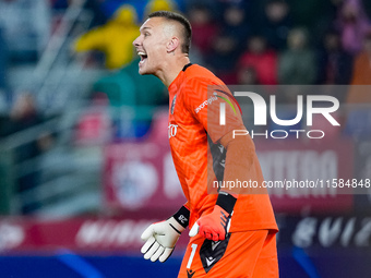 Lukasz Skorupski of Bologna FC yells during the UEFA Champions League 2024/25 League Phase MD1 match between Bologna FC and FC Shakhtar Done...