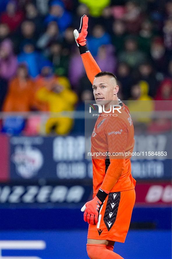 Lukasz Skorupski of Bologna FC gestures during the UEFA Champions League 2024/25 League Phase MD1 match between Bologna FC and FC Shakhtar D...