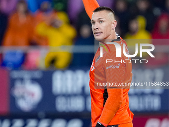 Lukasz Skorupski of Bologna FC gestures during the UEFA Champions League 2024/25 League Phase MD1 match between Bologna FC and FC Shakhtar D...