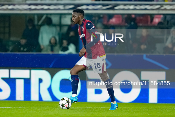 Jhon Lucumi of Bologna FC during the UEFA Champions League 2024/25 League Phase MD1 match between Bologna FC and FC Shakhtar Donetsk at Stad...