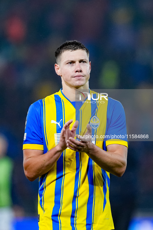 Mykola Matviyenko of FC Shakhtar Donetsk applauds during the UEFA Champions League 2024/25 League Phase MD1 match between Bologna FC and FC...