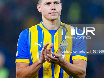 Mykola Matviyenko of FC Shakhtar Donetsk applauds during the UEFA Champions League 2024/25 League Phase MD1 match between Bologna FC and FC...