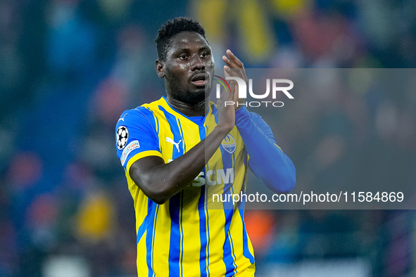 Lassina Traore' of FC Shakhtar Donetsk applauds during the UEFA Champions League 2024/25 League Phase MD1 match between Bologna FC and FC Sh...