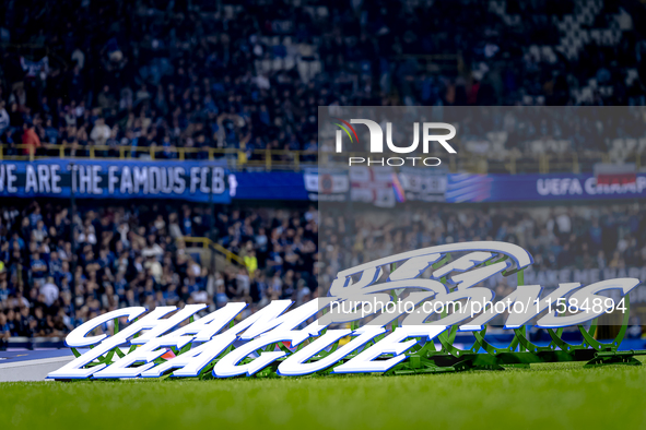 The Champions League logo during the match between Club Brugge and Borussia Dortmund at the Jan Breydelstadion for the Champions League, Lea...