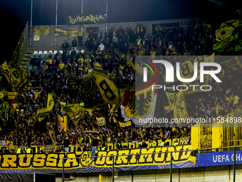 Supporters of Borussia Dortmund during the match between Club Brugge and Borussia Dortmund at the Jan Breydelstadion for the Champions Leagu...