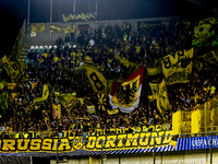 Supporters of Borussia Dortmund during the match between Club Brugge and Borussia Dortmund at the Jan Breydelstadion for the Champions Leagu...