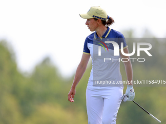 GAINESVILLE, VIRGINIA - SEPTEMBER 15: Carlota Ciganda of Team Europe walks on the 12th green during the final round of the Solheim Cup at Ro...