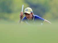 GAINESVILLE, VIRGINIA - SEPTEMBER 15: Carlota Ciganda of Team Europe lines up her shot on the 12th green during the final round of the Solhe...