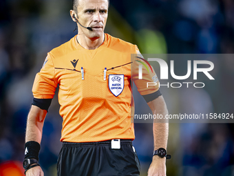 Referee Irfan Peljto officiates the match between Club Brugge and Borussia Dortmund at the Jan Breydelstadion for the Champions League, Leag...