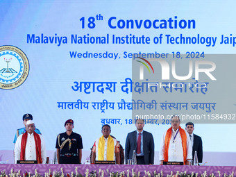 President Droupadi Murmu, Governor Haribhau Kisanrao Bagde, and Chief Minister Bhajan Lal Sharma attend the 18th Convocation ceremony at Mal...