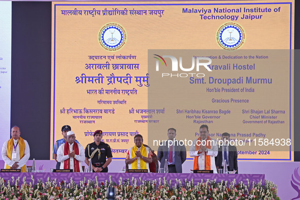 President Droupadi Murmu inaugurates Aravali hostel during the 18th Convocation ceremony at Malviya National Institute of Technology in Jaip...