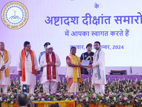 President Droupadi Murmu presents certificates to students during the 18th Convocation ceremony at Malviya National Institute of Technology...