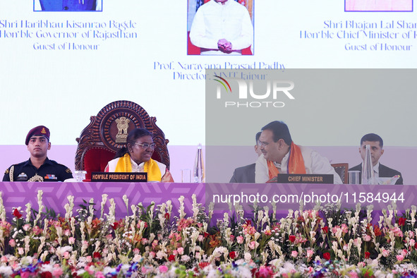 President Droupadi Murmu and Rajasthan Chief Minister Bhajan Lal Sharma attend the 18th Convocation ceremony at Malviya National Institute o...