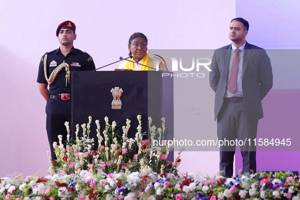 President Droupadi Murmu addresses the 18th Convocation ceremony at Malviya National Institute of Technology in Jaipur, Rajasthan, India, on...