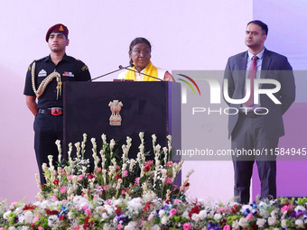 President Droupadi Murmu addresses the 18th Convocation ceremony at Malviya National Institute of Technology in Jaipur, Rajasthan, India, on...