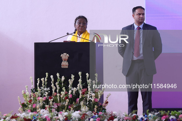 President Droupadi Murmu addresses the 18th Convocation ceremony at Malviya National Institute of Technology in Jaipur, Rajasthan, India, on...