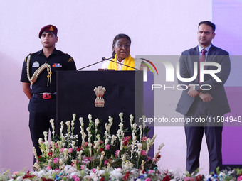 President Droupadi Murmu addresses the 18th Convocation ceremony at Malviya National Institute of Technology in Jaipur, Rajasthan, India, on...