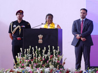 President Droupadi Murmu addresses the 18th Convocation ceremony at Malviya National Institute of Technology in Jaipur, Rajasthan, India, on...