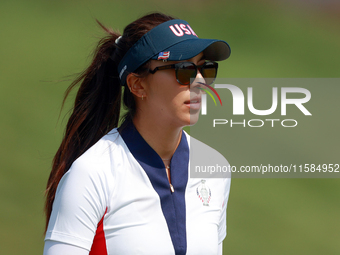 GAINESVILLE, VIRGINIA - SEPTEMBER 15: Alison Lee of the United States walks to the 13th green during the final round of the Solheim Cup at R...