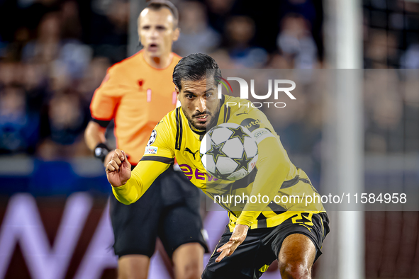 Borussia Dortmund defender Emre Can plays during the match between Club Brugge and Borussia Dortmund at the Jan Breydelstadion for the Champ...