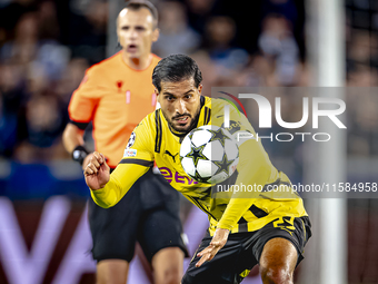 Borussia Dortmund defender Emre Can plays during the match between Club Brugge and Borussia Dortmund at the Jan Breydelstadion for the Champ...