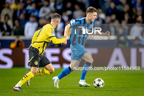 Club Brugge forward Andreas Skov Olsen plays during the match between Club Brugge and Borussia Dortmund at the Jan Breydelstadion for the Ch...