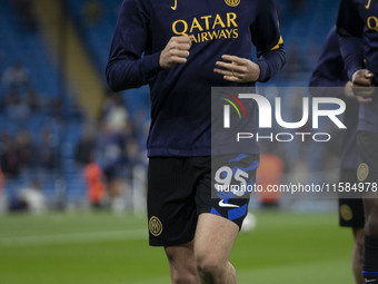 Alessandro Bastoni #95 of Inter Milan during the UEFA Champions League Group Stage match between Manchester City and Football Club Internazi...