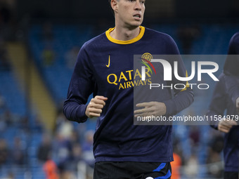 Alessandro Bastoni #95 of Inter Milan during the UEFA Champions League Group Stage match between Manchester City and Football Club Internazi...