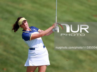 GAINESVILLE, VIRGINIA - SEPTEMBER 15: Georgia Hall of Team Europe hits on  the 13th fairway during the final round of the Solheim Cup at Rob...