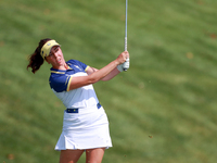 GAINESVILLE, VIRGINIA - SEPTEMBER 15: Georgia Hall of Team Europe hits on  the 13th fairway during the final round of the Solheim Cup at Rob...