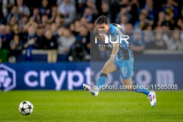 Club Brugge midfielder Hugo Vetlesen plays during the match between Club Brugge and Borussia Dortmund at the Jan Breydelstadion for the Cham...