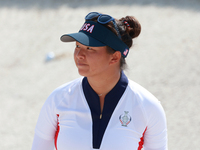 GAINESVILLE, VIRGINIA - SEPTEMBER 15: Megan Khang of the United States looks from the sand trap at the 13th green during the final round of...