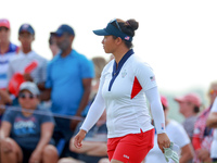 GAINESVILLE, VIRGINIA - SEPTEMBER 15: Megan Khang of the United States walks on the 13th green during the final round of the Solheim Cup at...