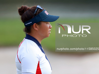 GAINESVILLE, VIRGINIA - SEPTEMBER 15: Megan Khang of the United States walks to the 13th green during the final round of the Solheim Cup at...