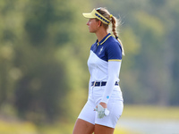 GAINESVILLE, VIRGINIA - SEPTEMBER 15: Emily Kristine Pedersen of Team Europe waits on the 13th green during the final round of the Solheim C...