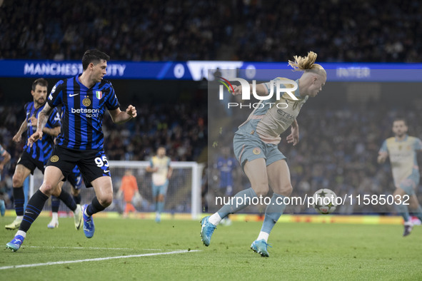 Erling Haaland #9 of Manchester City F.C. is in action during the UEFA Champions League League Stage match between Manchester City and Footb...