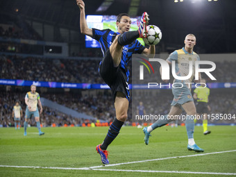 Matteo Darmian #36 of Inter Milan during the UEFA Champions League group stage match between Manchester City and Football Club Internazional...