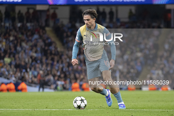 Jack Grealish #10 of Manchester City F.C. during the UEFA Champions League League Stage match between Manchester City and Football Club Inte...