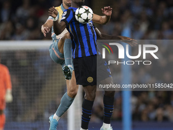 Marcus Thuram #9 of Inter Milan during the UEFA Champions League Group Stage match between Manchester City and Football Club Internazionale...