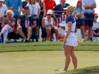 GAINESVILLE, VIRGINIA - SEPTEMBER 15: Charley Hull of Team Europe waits on the 13th green during the final round of the Solheim Cup at Rober...