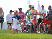 GAINESVILLE, VIRGINIA - SEPTEMBER 15: Charley Hull of Team Europe walks on the 13th green during the final round of the Solheim Cup at Rober...