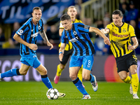 Club Brugge forward Christos Tzolis and Borussia Dortmund defender Marcel Sabitzer during the match between Club Brugge and Borussia Dortmun...