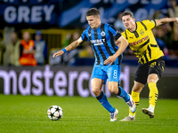 Club Brugge forward Christos Tzolis and Borussia Dortmund defender Marcel Sabitzer during the match between Club Brugge and Borussia Dortmun...