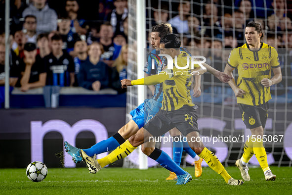 Club Brugge midfielder Hans Vanaken and Borussia Dortmund defender Emre Can during the match between Club Brugge and Borussia Dortmund at th...