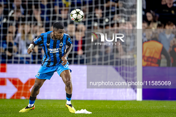 Club Brugge midfielder Raphael Onyedika plays during the match between Club Brugge and Borussia Dortmund at the Jan Breydelstadion for the C...