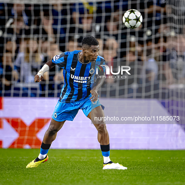 Club Brugge midfielder Raphael Onyedika plays during the match between Club Brugge and Borussia Dortmund at the Jan Breydelstadion for the C...