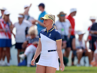 GAINESVILLE, VIRGINIA - SEPTEMBER 15: Charley Hull of Team Europe walks on the 13th green during the final round of the Solheim Cup at Rober...