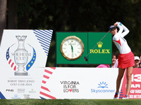 GAINESVILLE, VIRGINIA - SEPTEMBER 15: Nelly Korda of the United States hits from the 13th tee during the final round of the Solheim Cup at R...