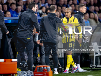 Borussia Dortmund forward Donyell Malen during the match between Club Brugge and Borussia Dortmund at the Jan Breydelstadion for the Champio...